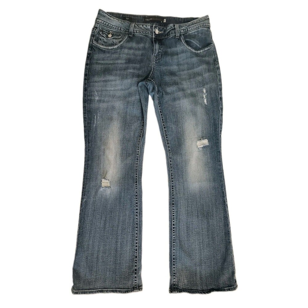 Vigoss Women Bootcut Jeans Medium Wash Distressed Pockets Blue Denim Size 14